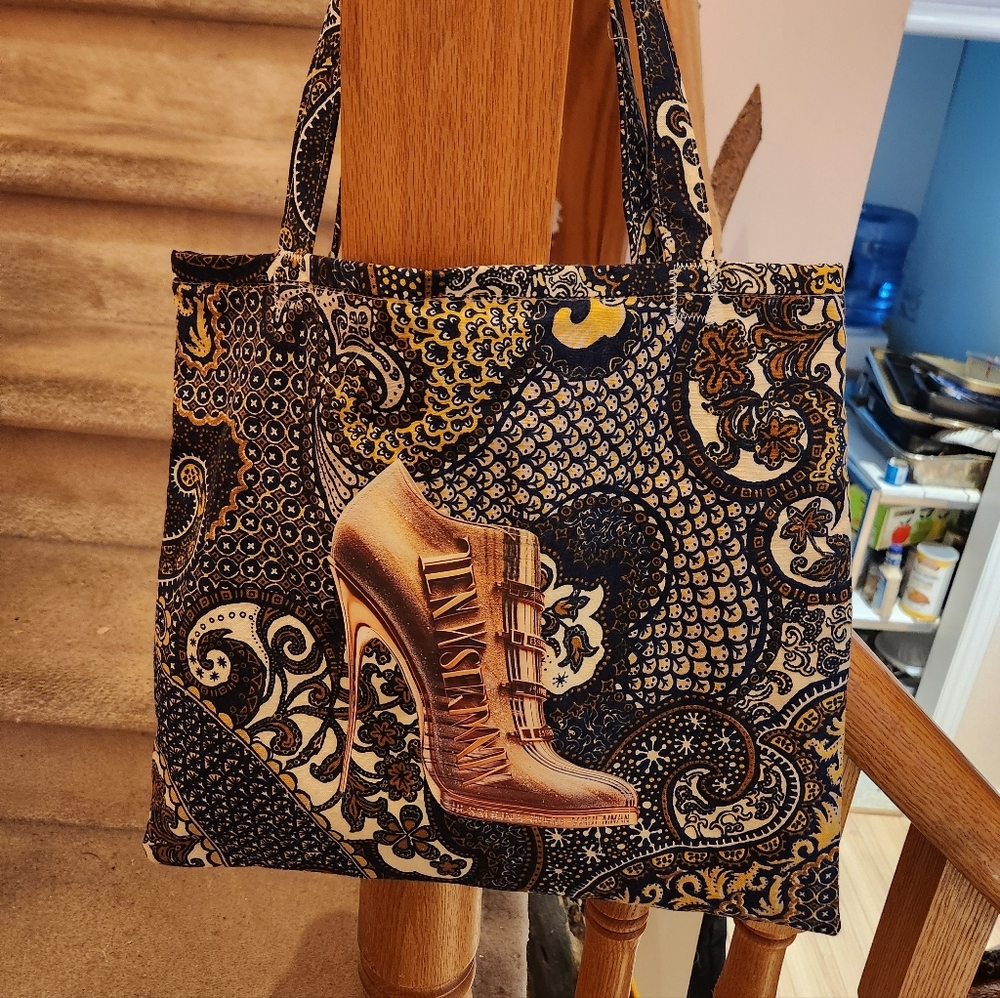 Elegant Handmade Cotton Paisley Tote Bag with Shoe Design/Unique